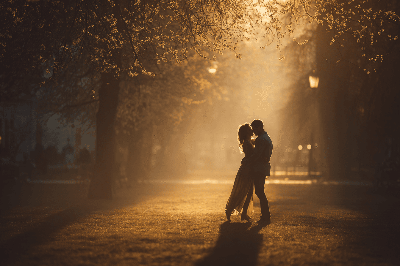 Golden Hour City Park Dancing Couple Photo