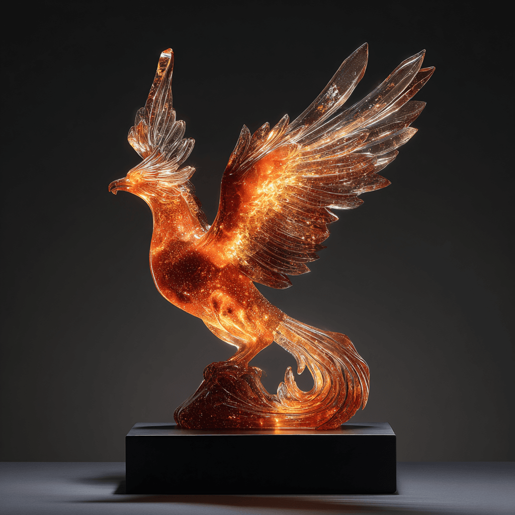 Hyperrealistic Carved Phoenix Rising Sculpture