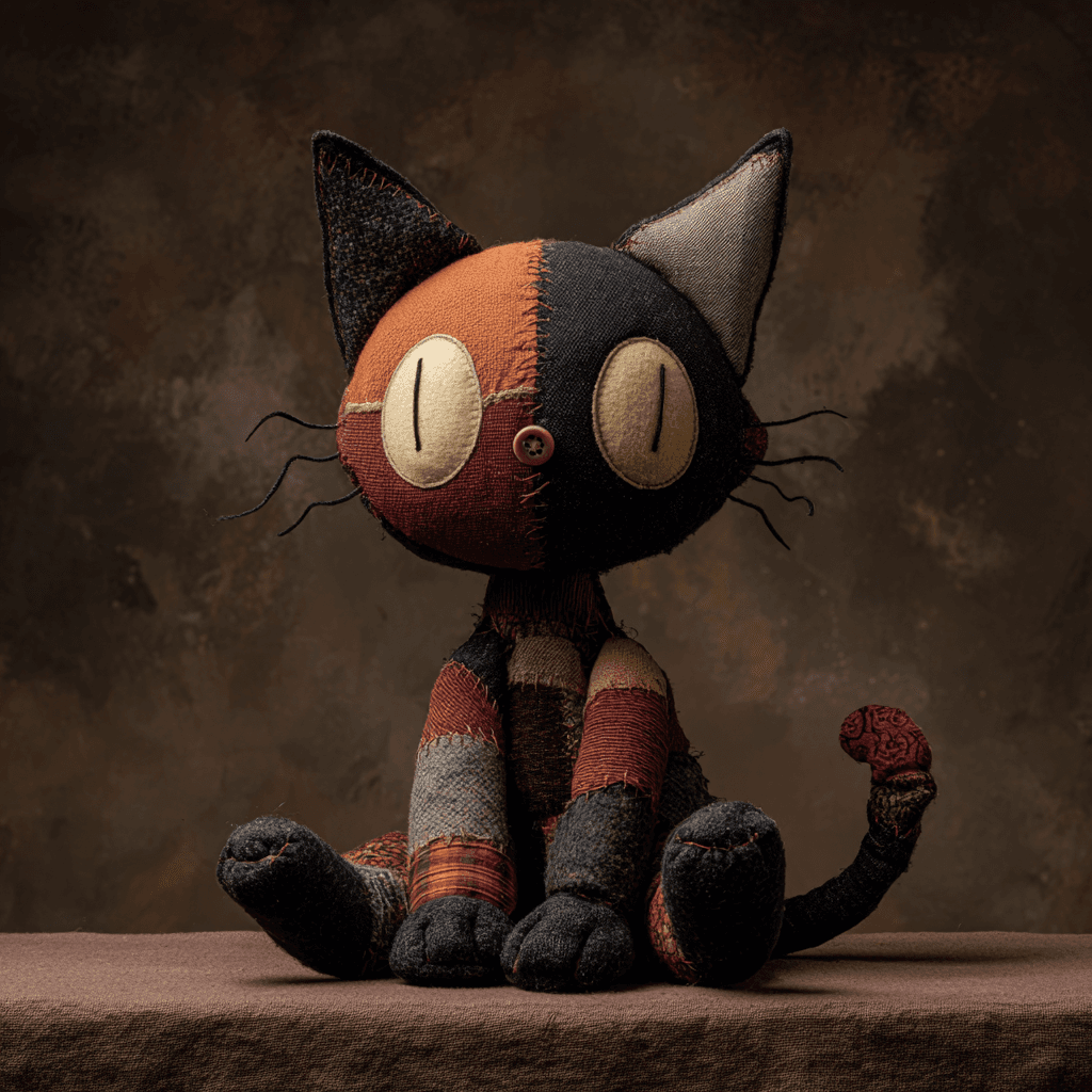 Uncanny Patchwork Plush Cat Photo