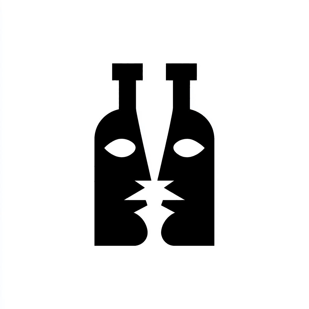 Negative Space Wine Bottle and Pair of Kissing Faces Logo