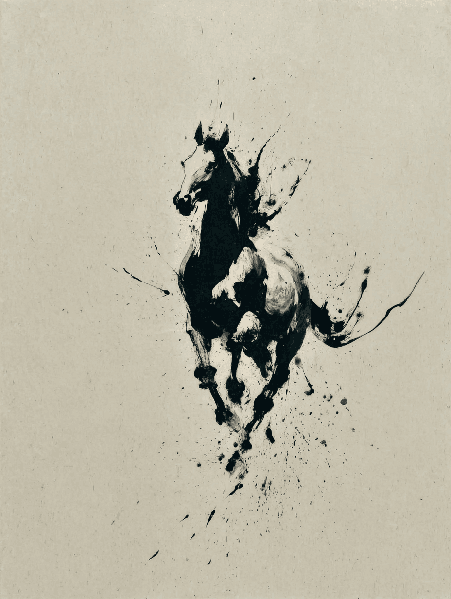 Minimalist Abstract Ink Wash Wild Horse Painting