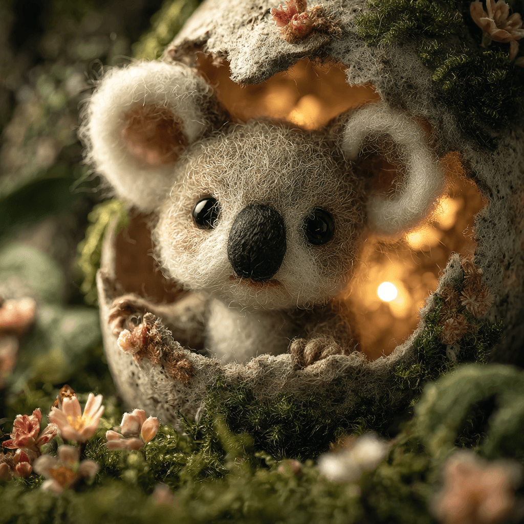 Whimsical Photograph of Felted Wool Koala