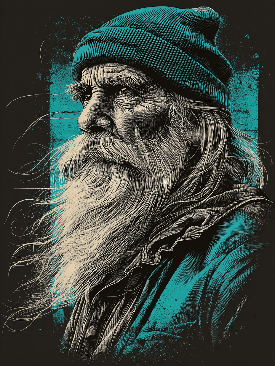 Vintage Screen Print Old Man Illustration