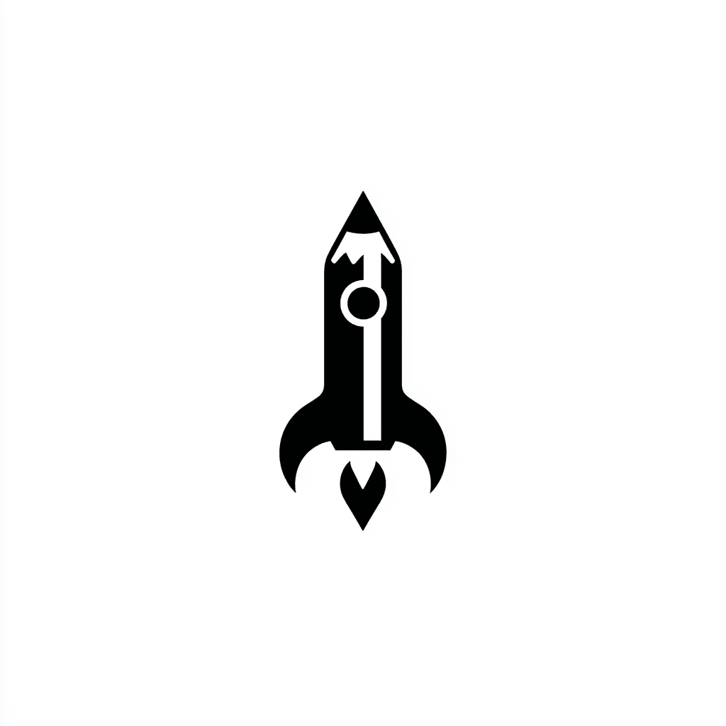 Negative Space Pencil and Rocket Ship Logo