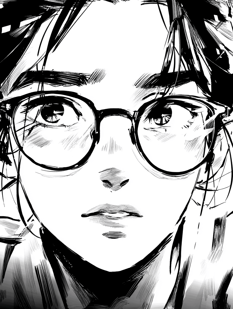 High-Contrast Manga Glasses Illustration
