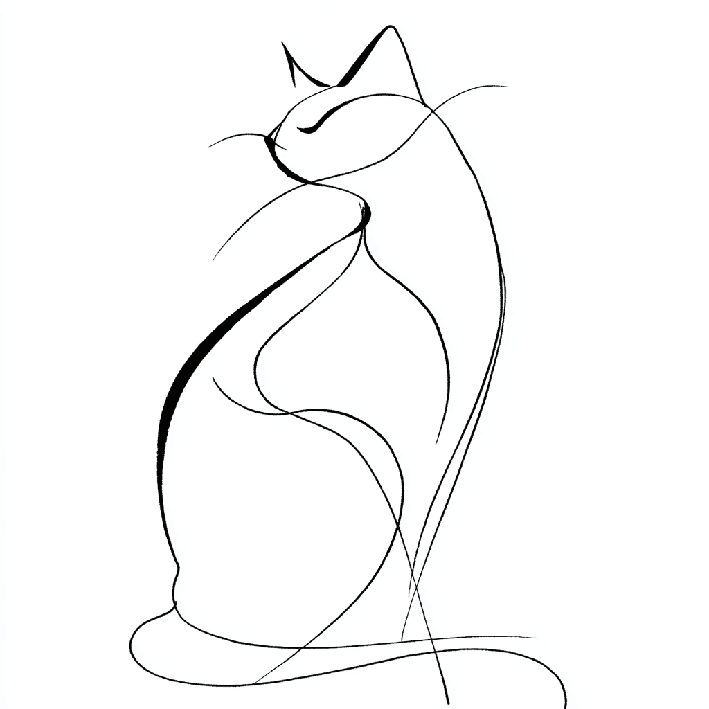 Minimalist Single Line Cat Drawing
