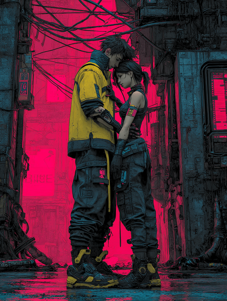 Gritty Cyberpunk Couple Dancing Scene