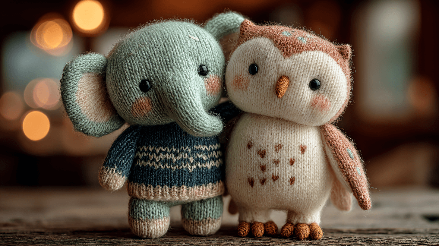 Plush Elephant and Owl Friendship Photo