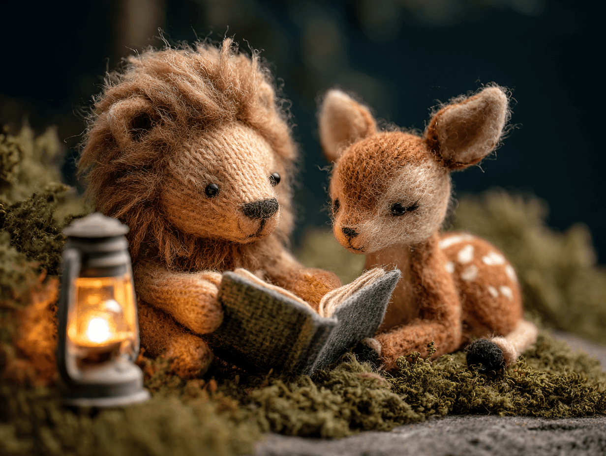 Heartwarming Diorama Lion Reading Tiny Photo