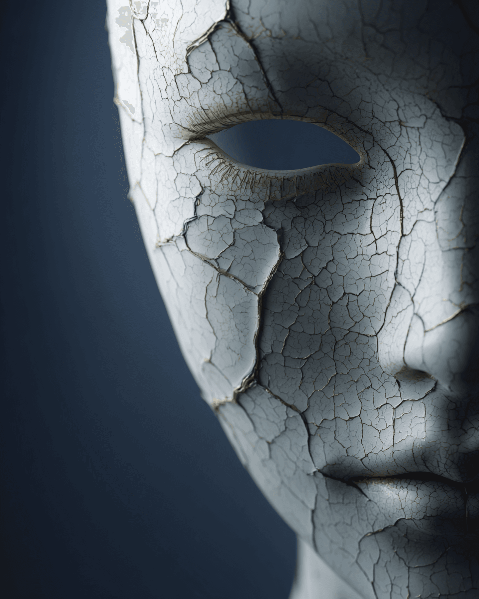 Hyperrealistic Cracked Porcelain Doll Face Macro Portrait