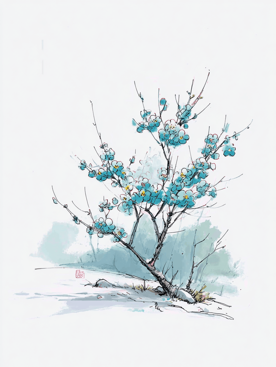 Watercolor and Ink Cherry Tree Sketch