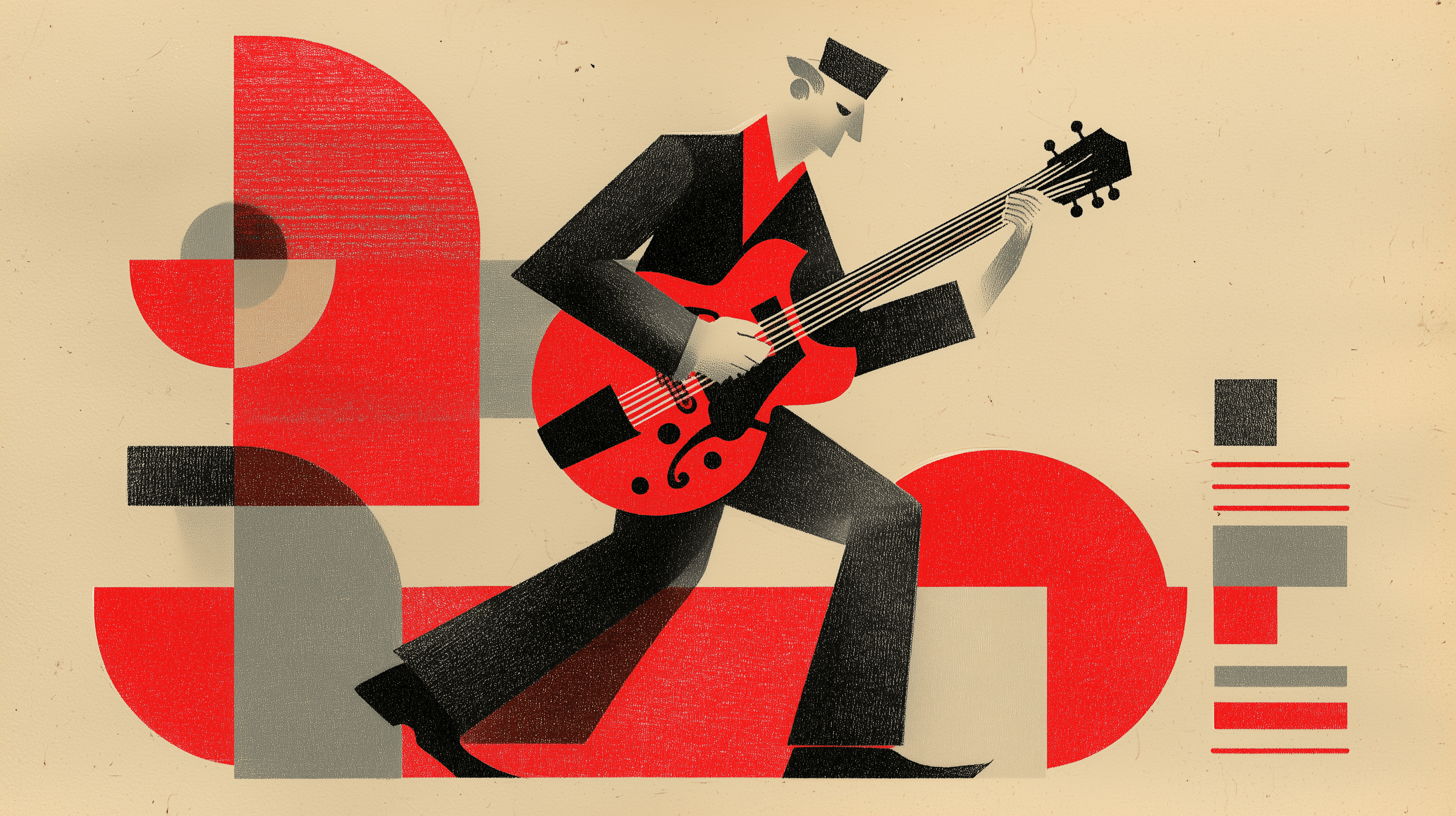 Constructivist Musician Playing an Electric Guitar Illustration