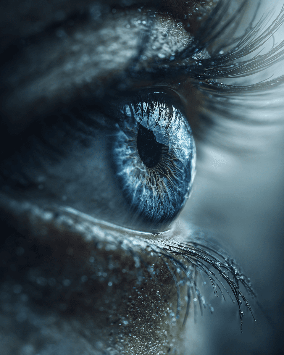 Hyperrealistic Blue Human Eye Macro Portrait