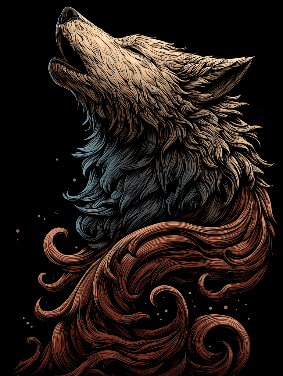 Dark Fantasy Linocut Wolf Illustration