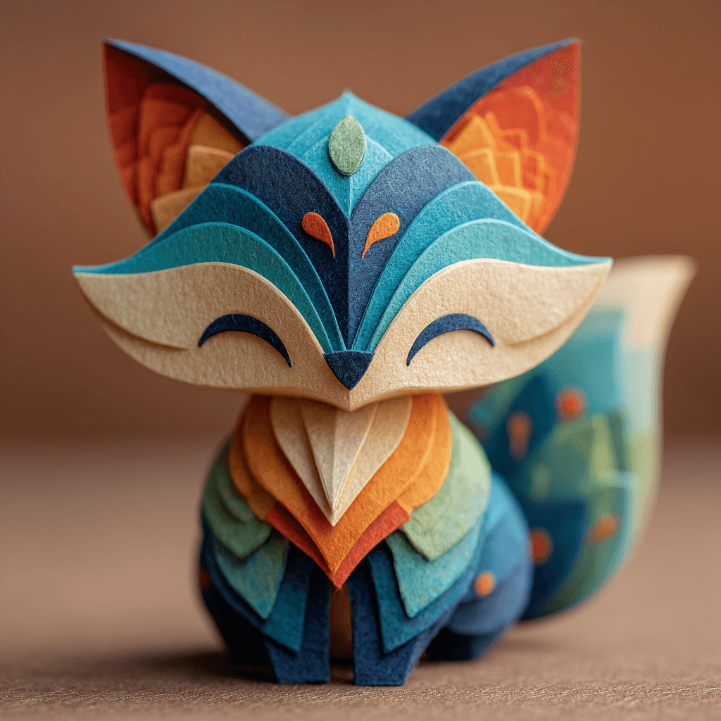 Intricate Baby Fox Papercraft Sculpture