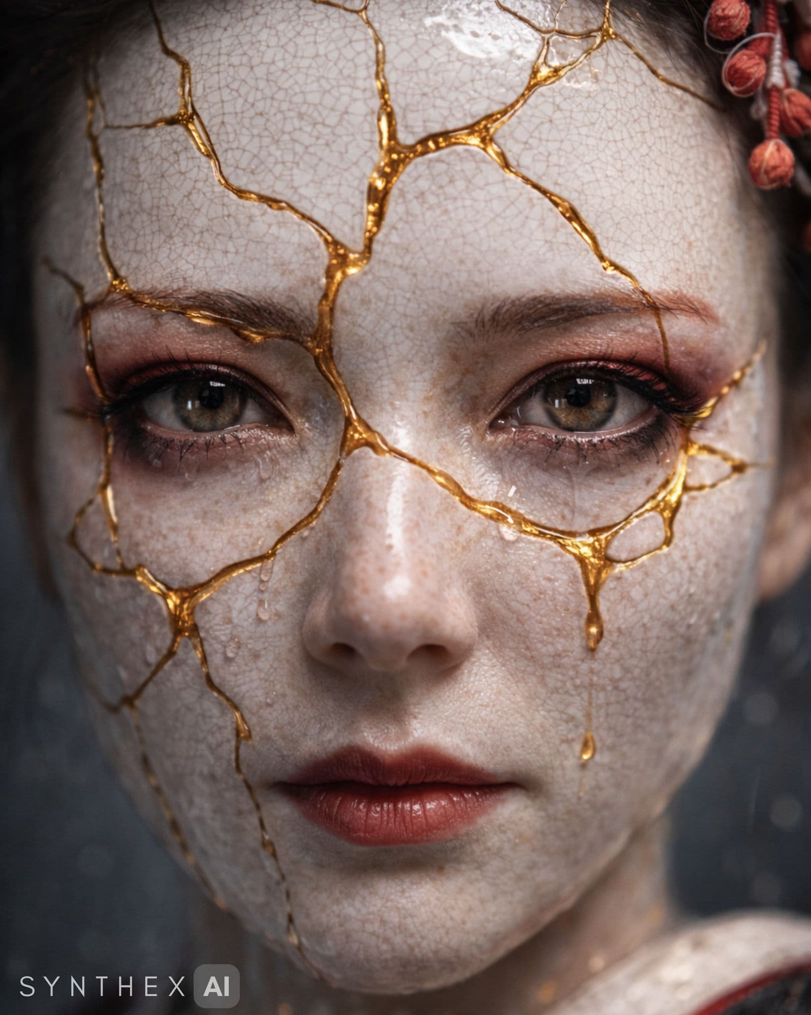 Generate Kintsugi Porcelain Geisha Portraits