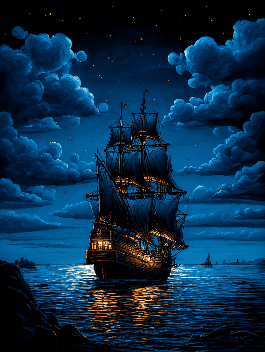 Enchanting Digital Ship on the Sea Painting