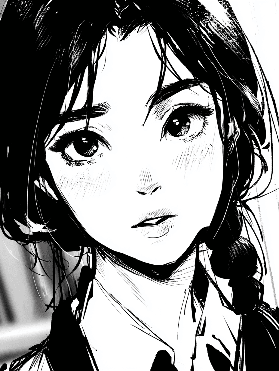 High-Contrast Manga Student Illustration