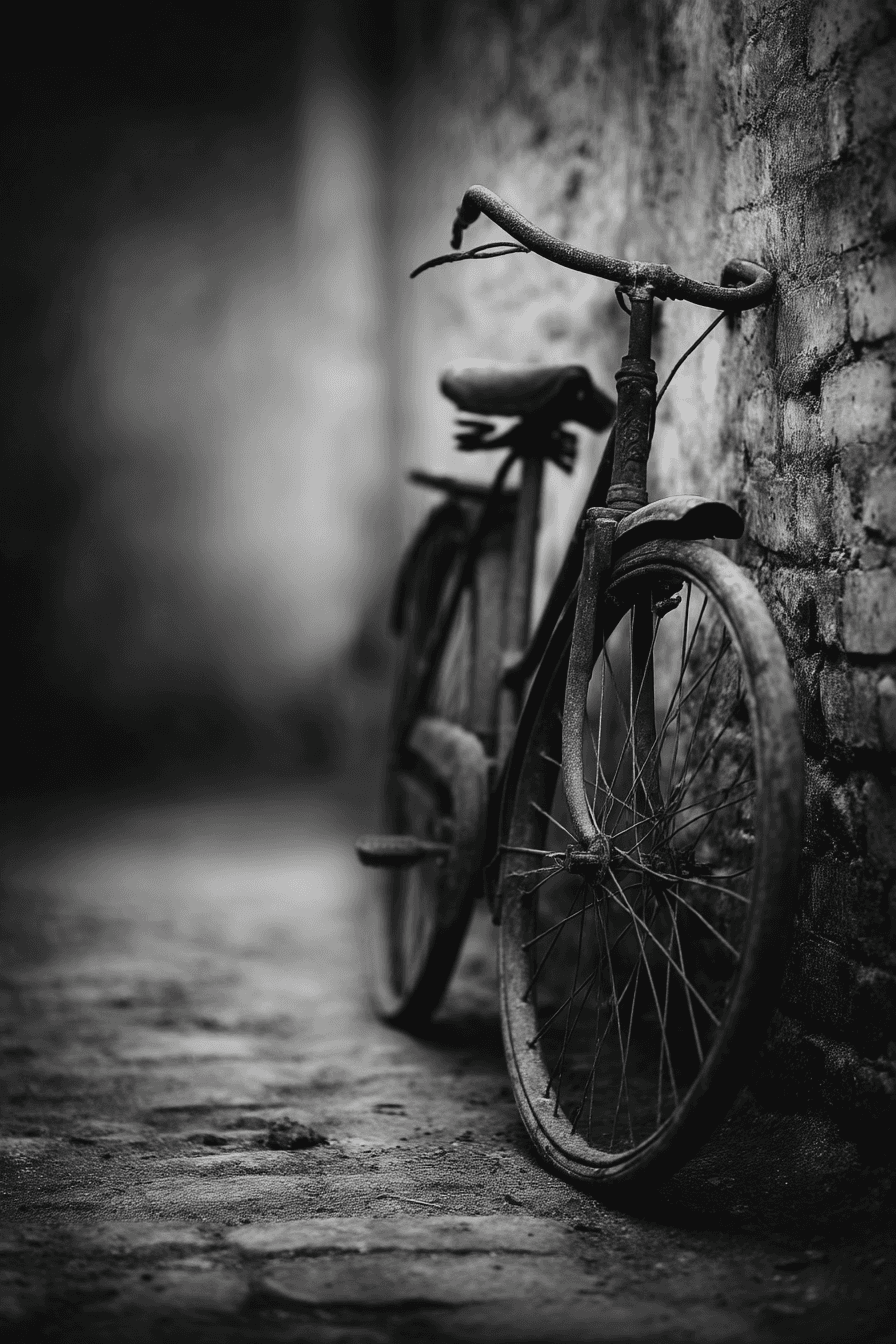 Grainy Black and White Old Bicycle Photo