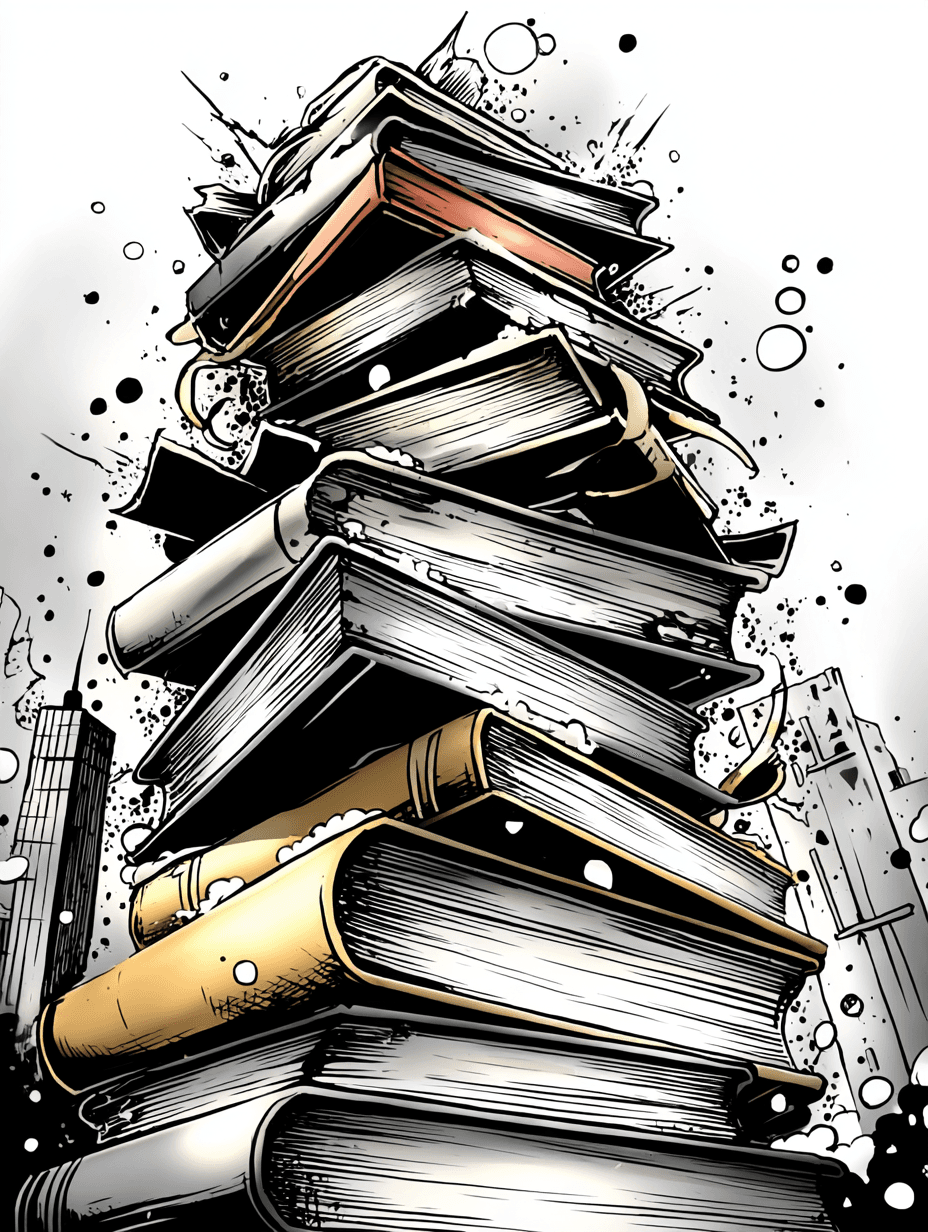 Gritty Black and White Ink Old Books Illustration