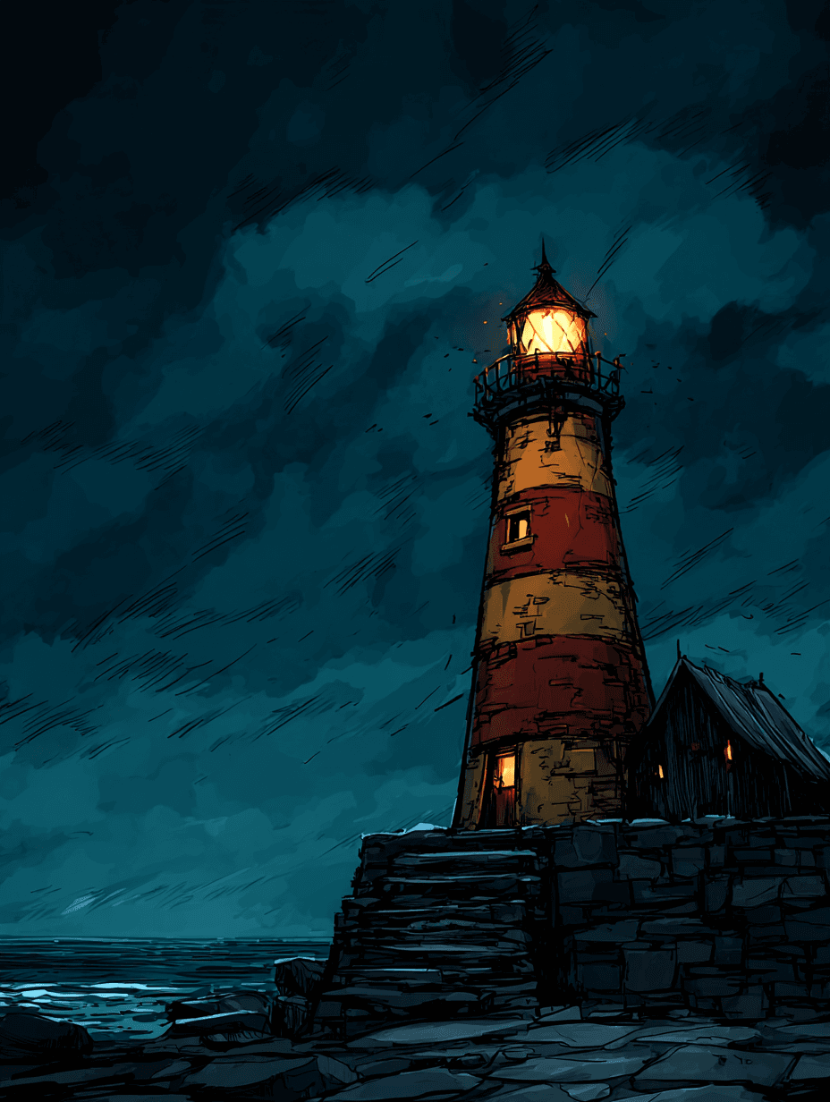 Dark Comic Book Lighthouse Illustration