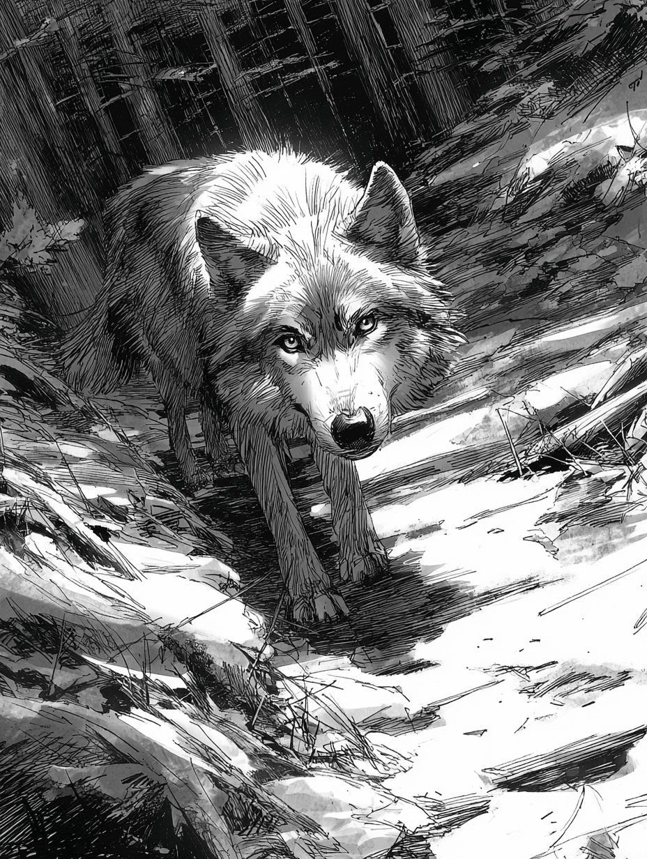 Graphite Pencil Mountain Wolf Sketch