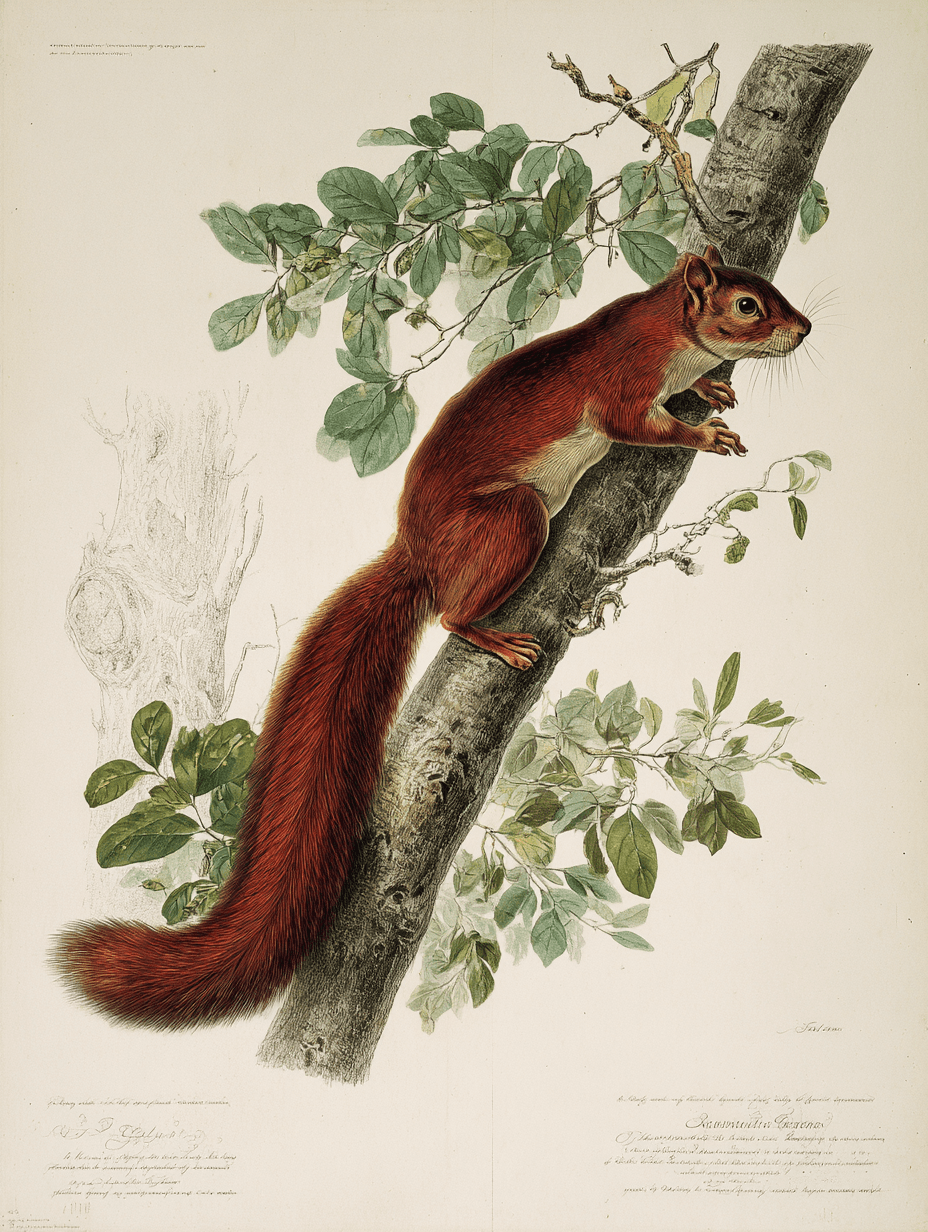 Ornithological Red Squirrel Illustration