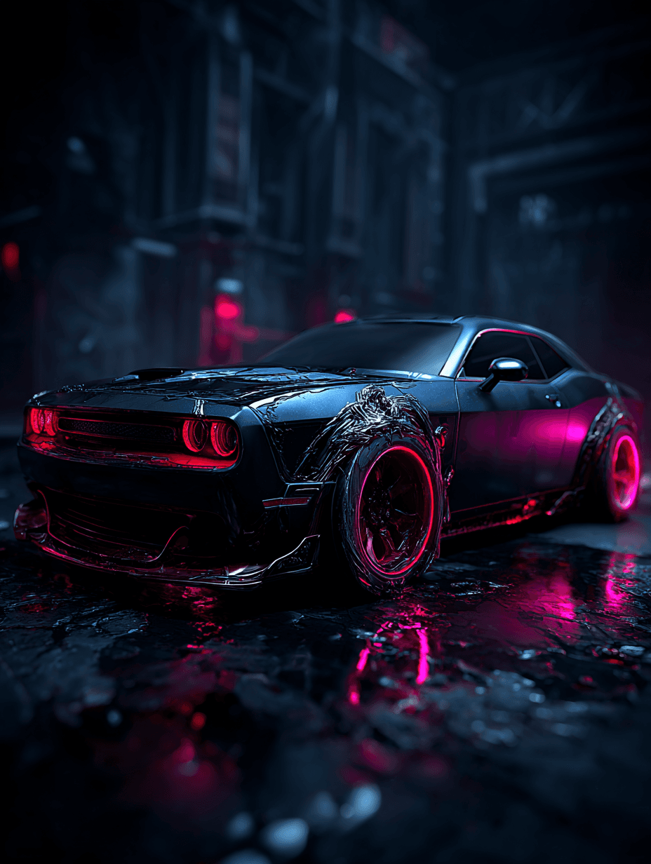 Cyber Baroque Neon Muscle Car Scene