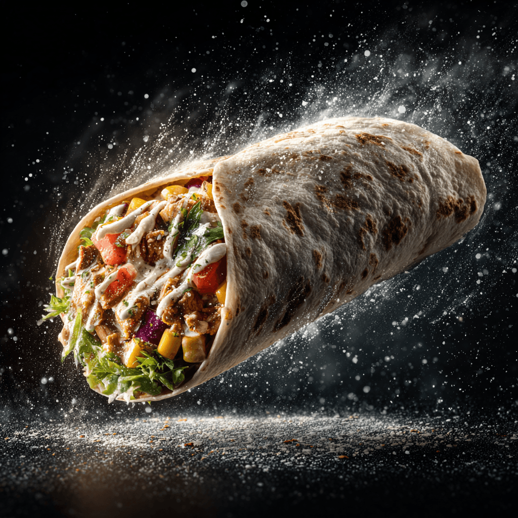 Cinematic Floating Food Burrito Photo