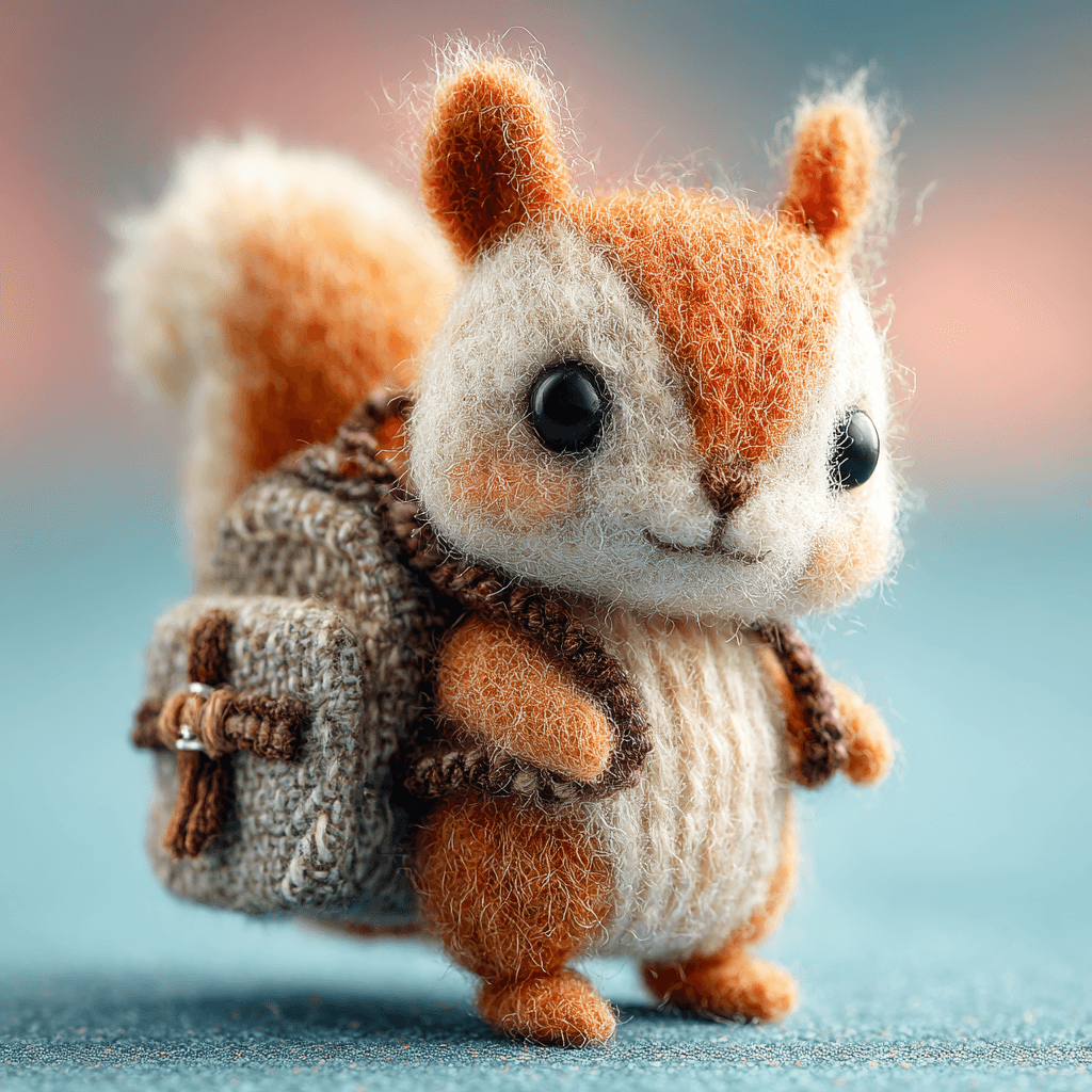 Tiny Felted Squirrel with Backpack