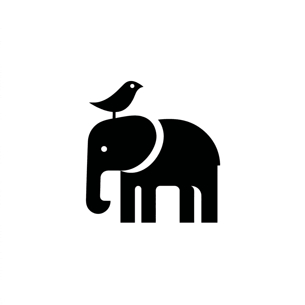 Negative Space Elephant and Bird Logo