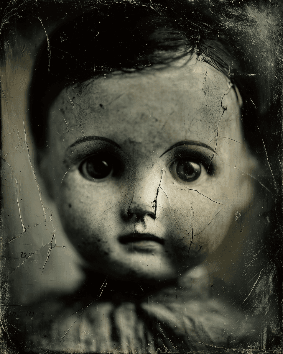 Haunting Tintype Unnerving Porcelain Doll with Cracked Photo