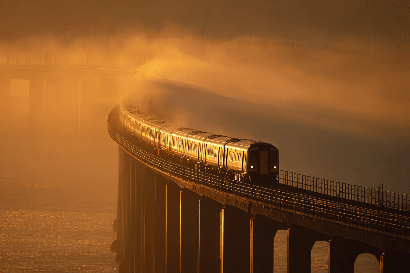 Golden Hour Train Bridge Travel Photo