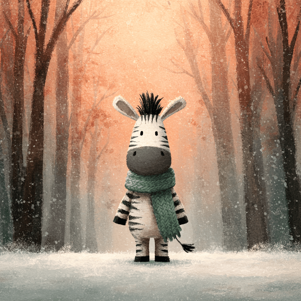 Snowy Baby Zebra Scarf Illustration