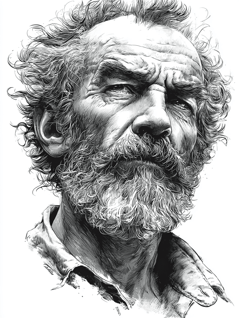 Graphite Pencil Bearded Man Illustration