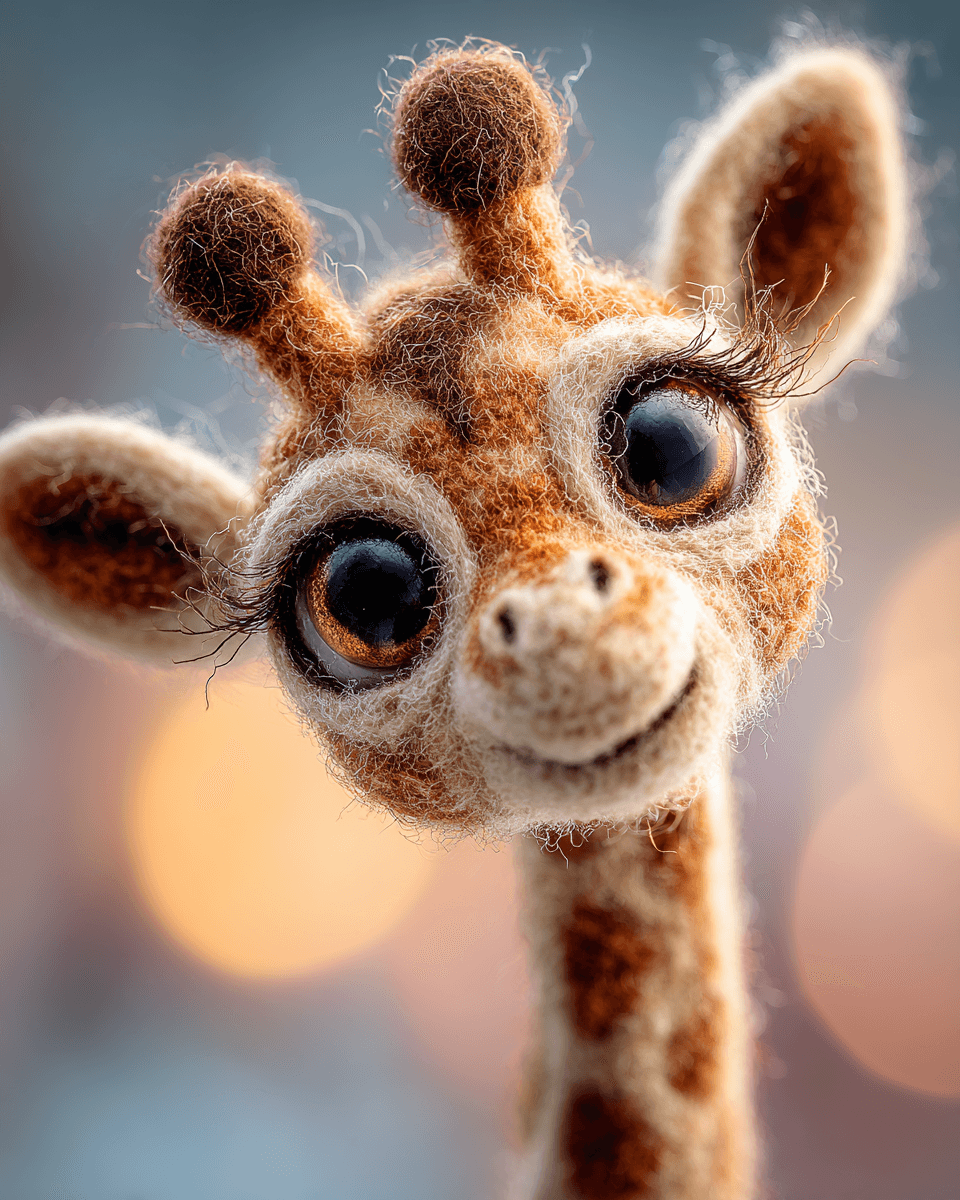 Macro Photography of Tiny Felted Wool Giraffe