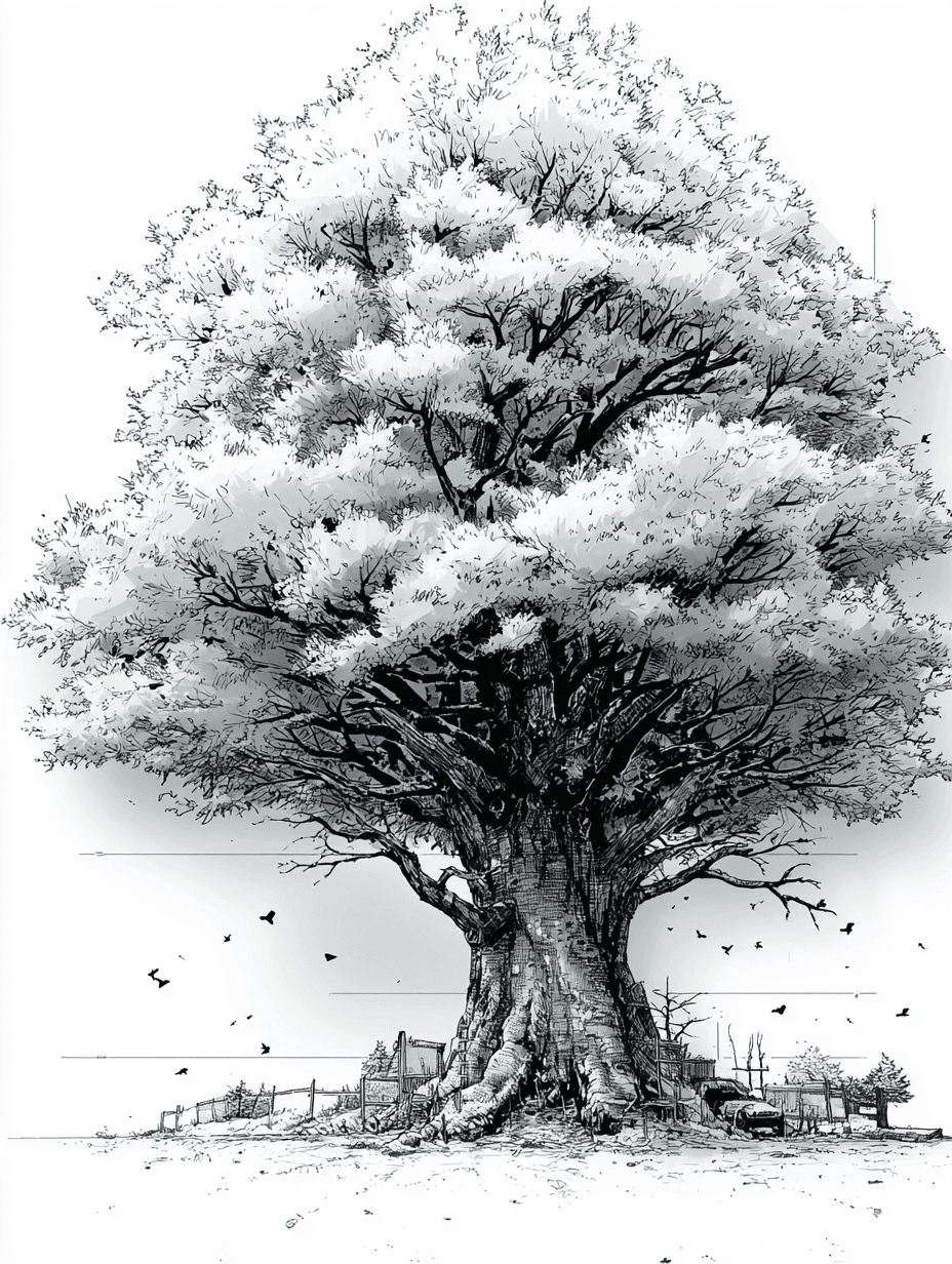 Graphite Pencil Tree Illustration