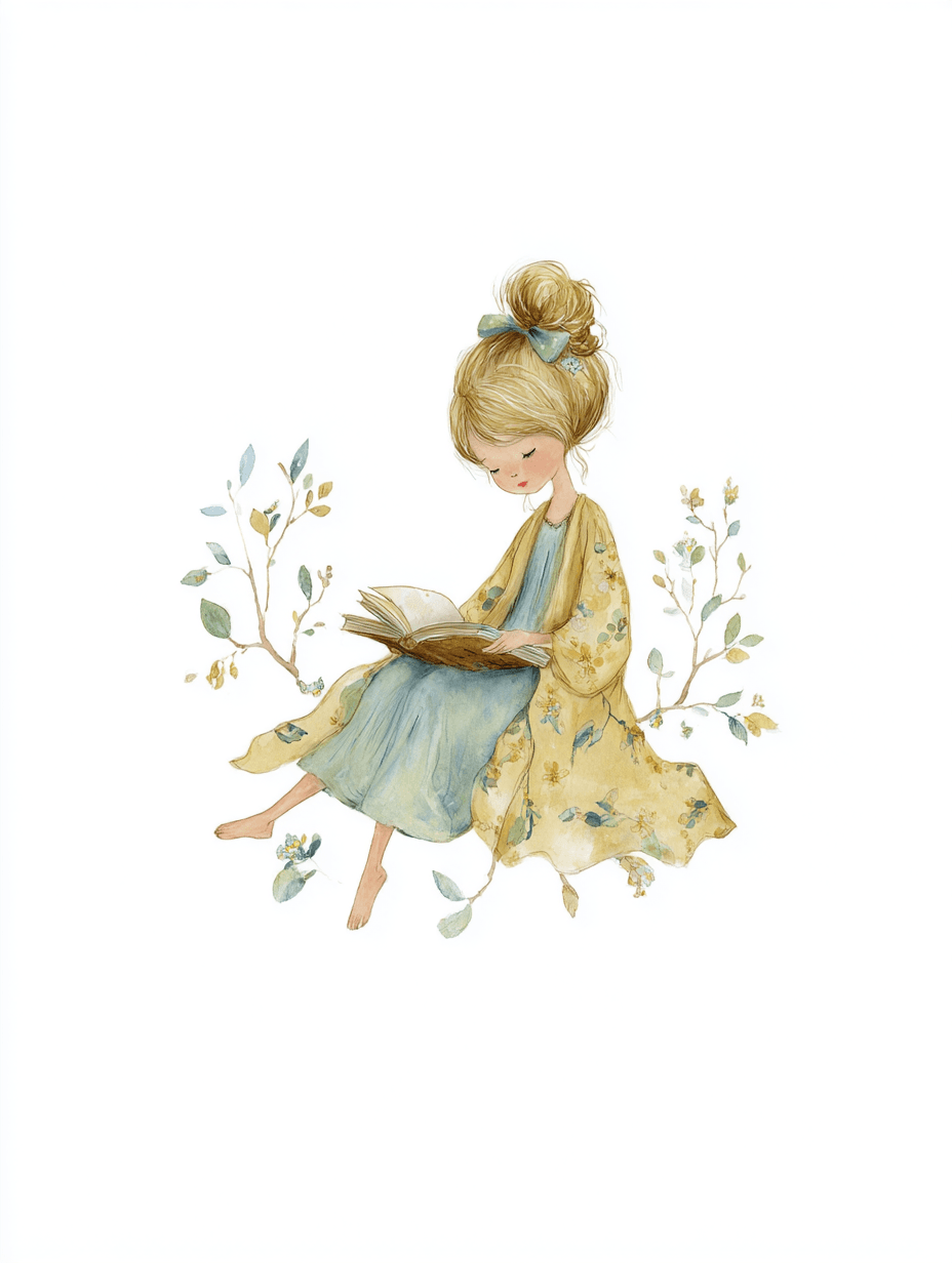 Gentle Watercolor Girl Reading Illustration