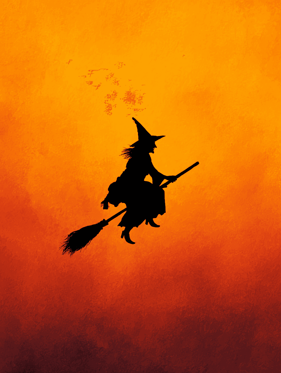 Spooky Witch on a Broomstick Silhouette Illustration