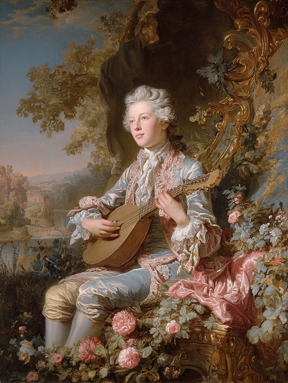 Rococo Classical Musician with Lute Painting