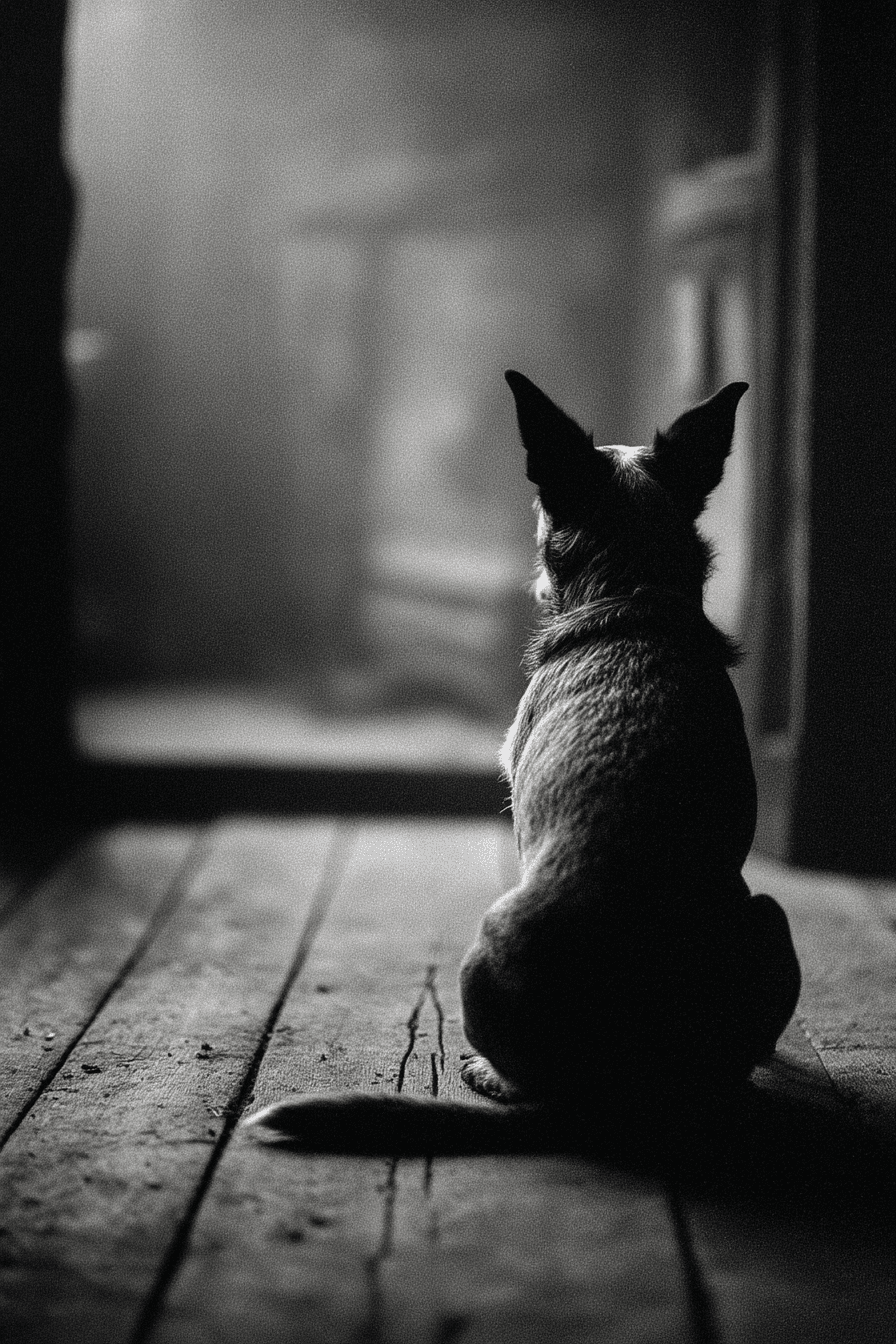 Captured in Grainy Black-and-white Film Photography Dog Fireplace