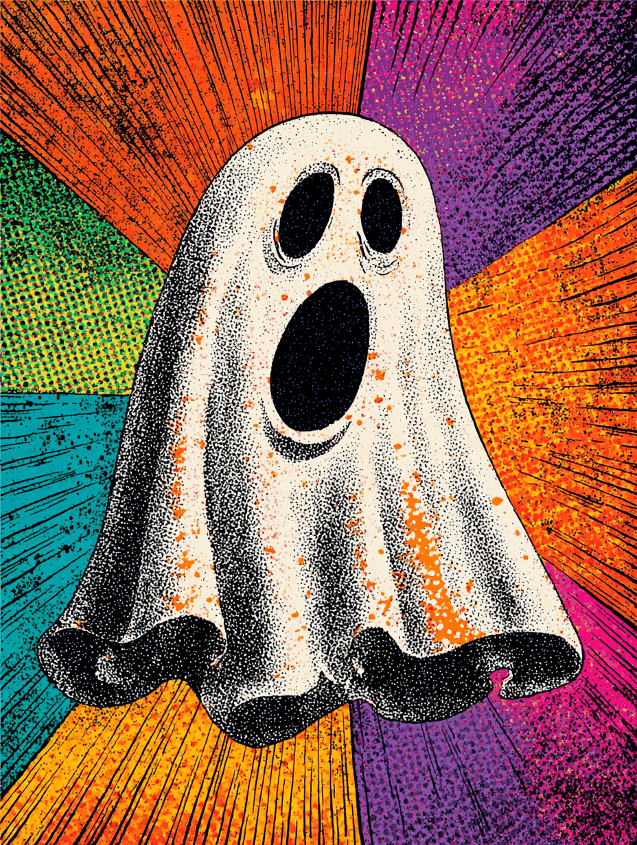 Retro Halloween Spooky Ghost Comic Illustration