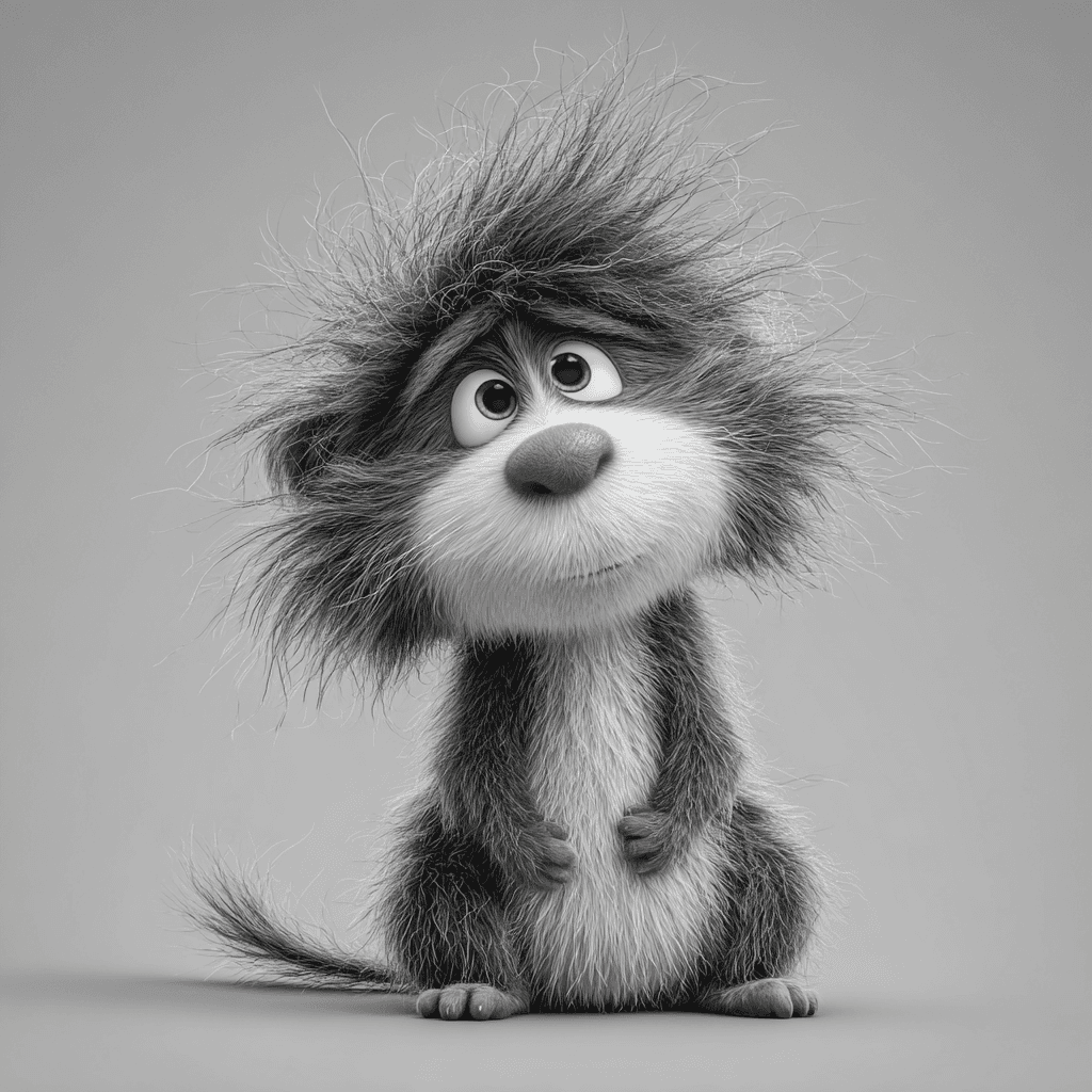 Black and White Shaggy Hamster Cartoon Portrait