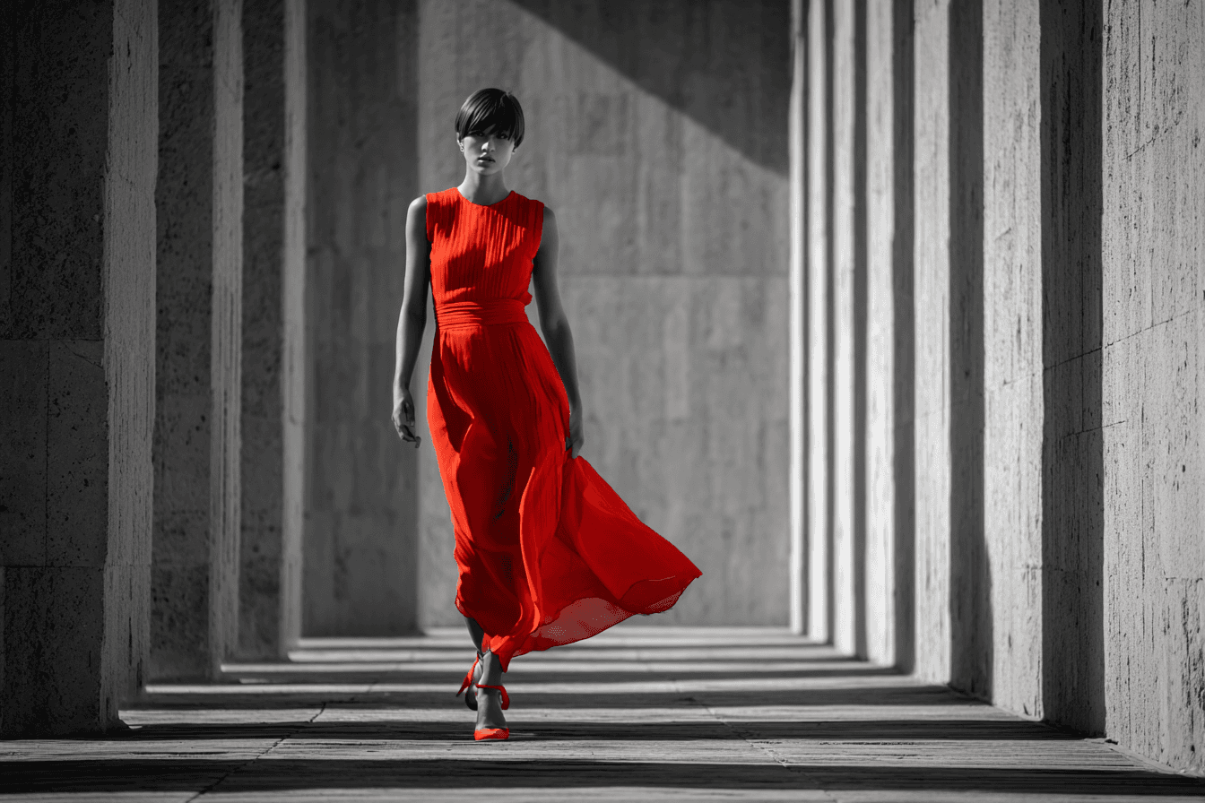 Selective Color Red Dress Portrait