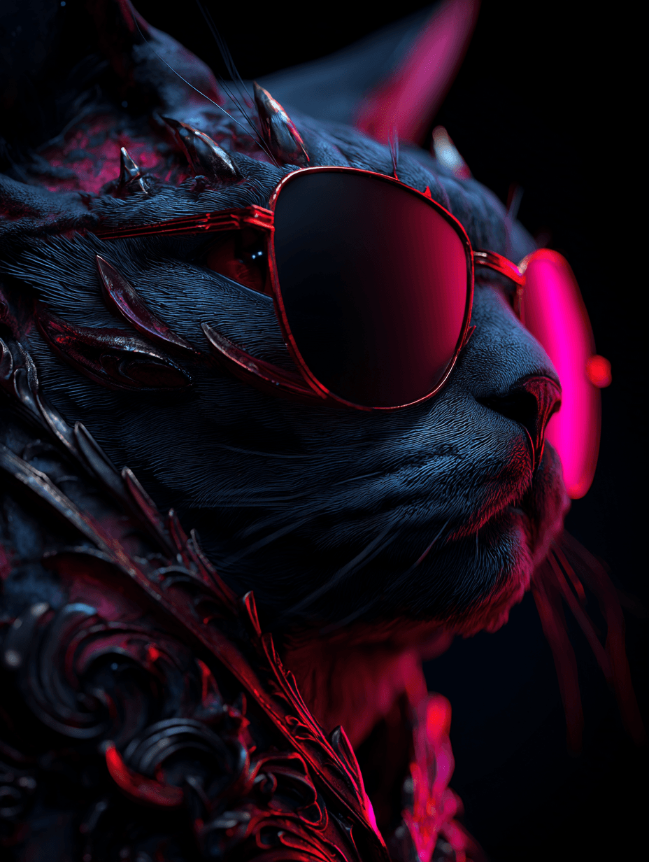 Cyber Baroque Neon Cat with Sunglasses Scene