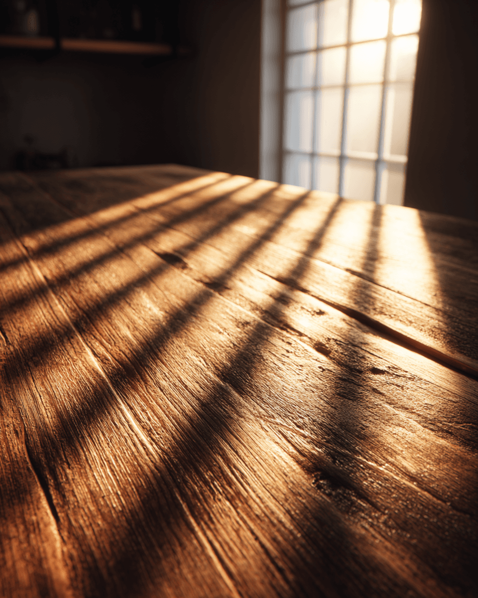 Rustic Wooden Bar Counter in Low Warm Light Product Surface Photo 2