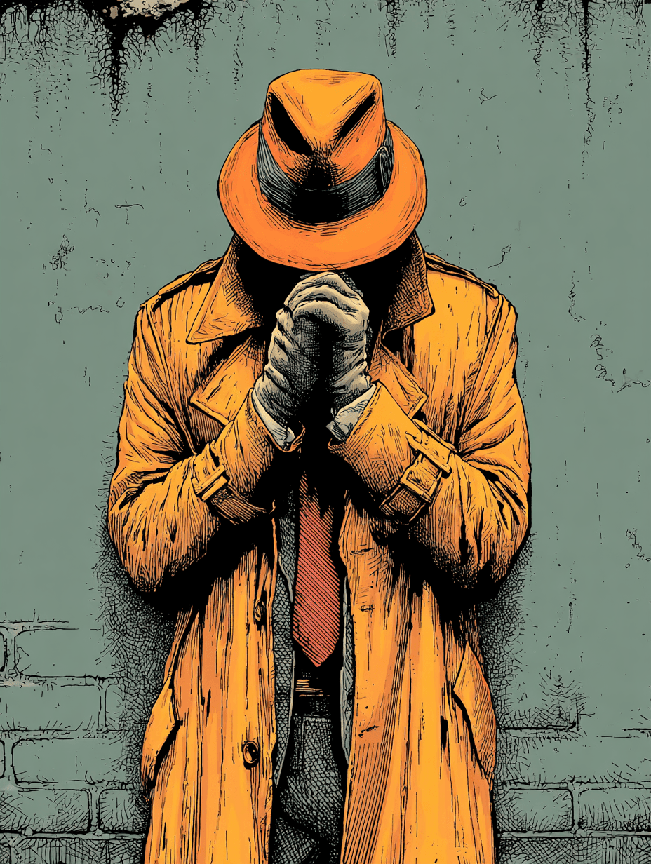 Gritty Comic Book Detective in a Trench Coat Illustration