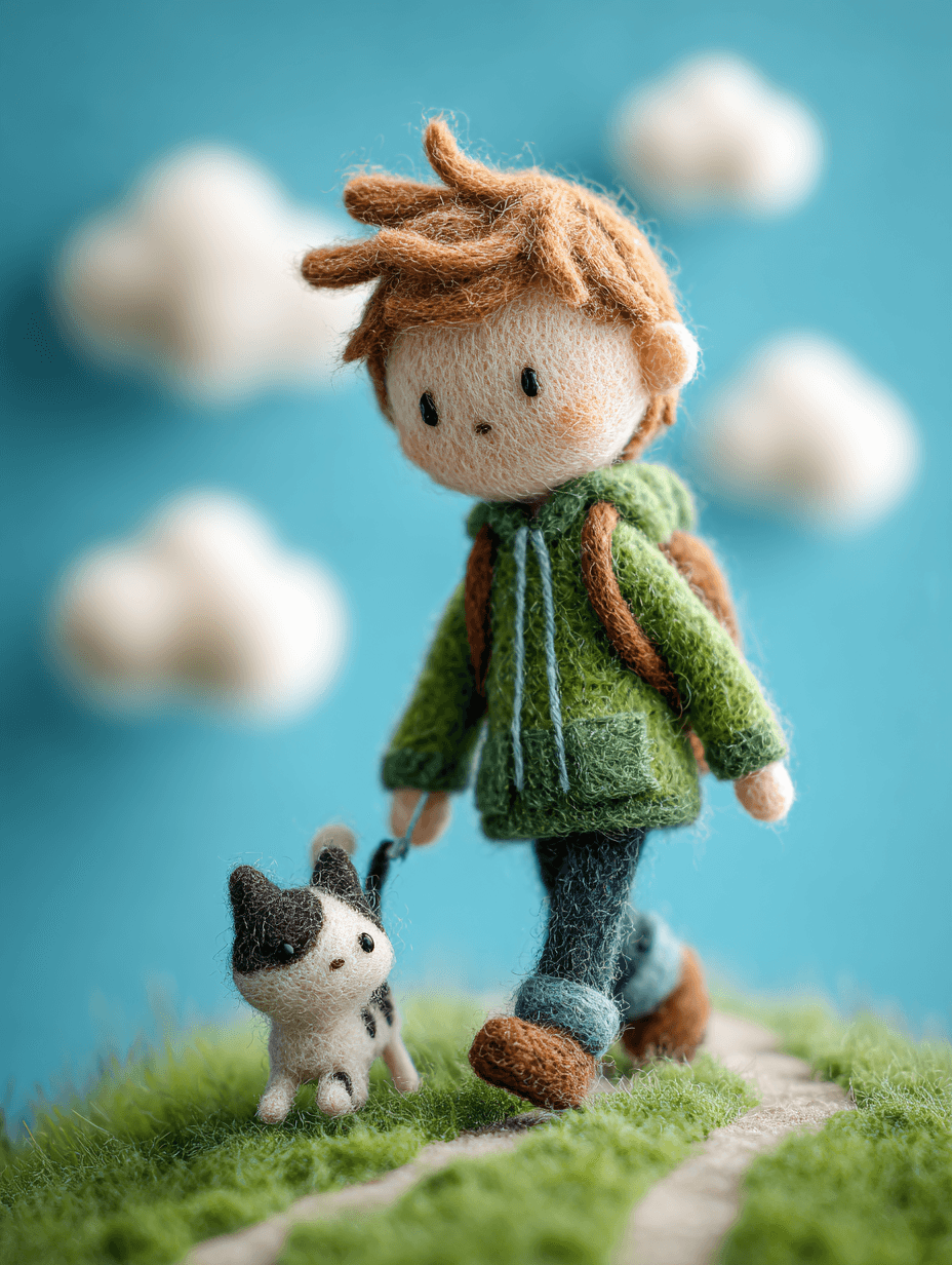 Pixar-Style Boy with Pet Cat Illustration