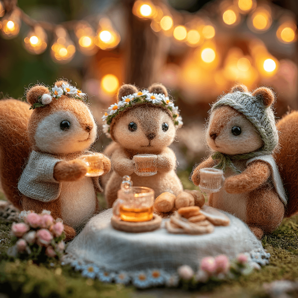 Miniature Felted Squirrels Tea Party