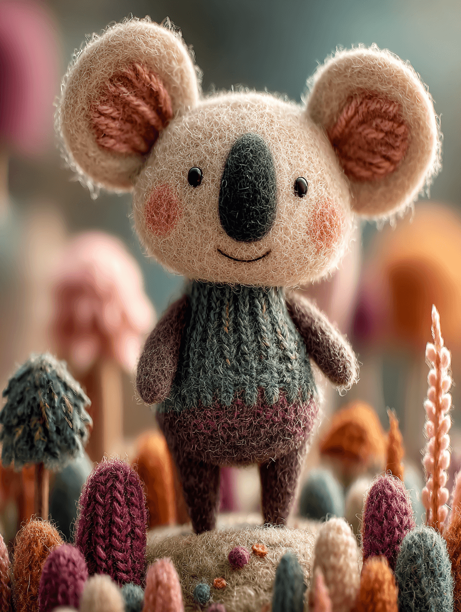 Felt Koala Meadow Close-Up